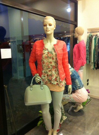 100 gr. vera piuma d'oca 59 euro,maglietta fiori vari colori 18 euro,canotta 8 euro,Jeans grigio 22 euro,borsa 30 euro.